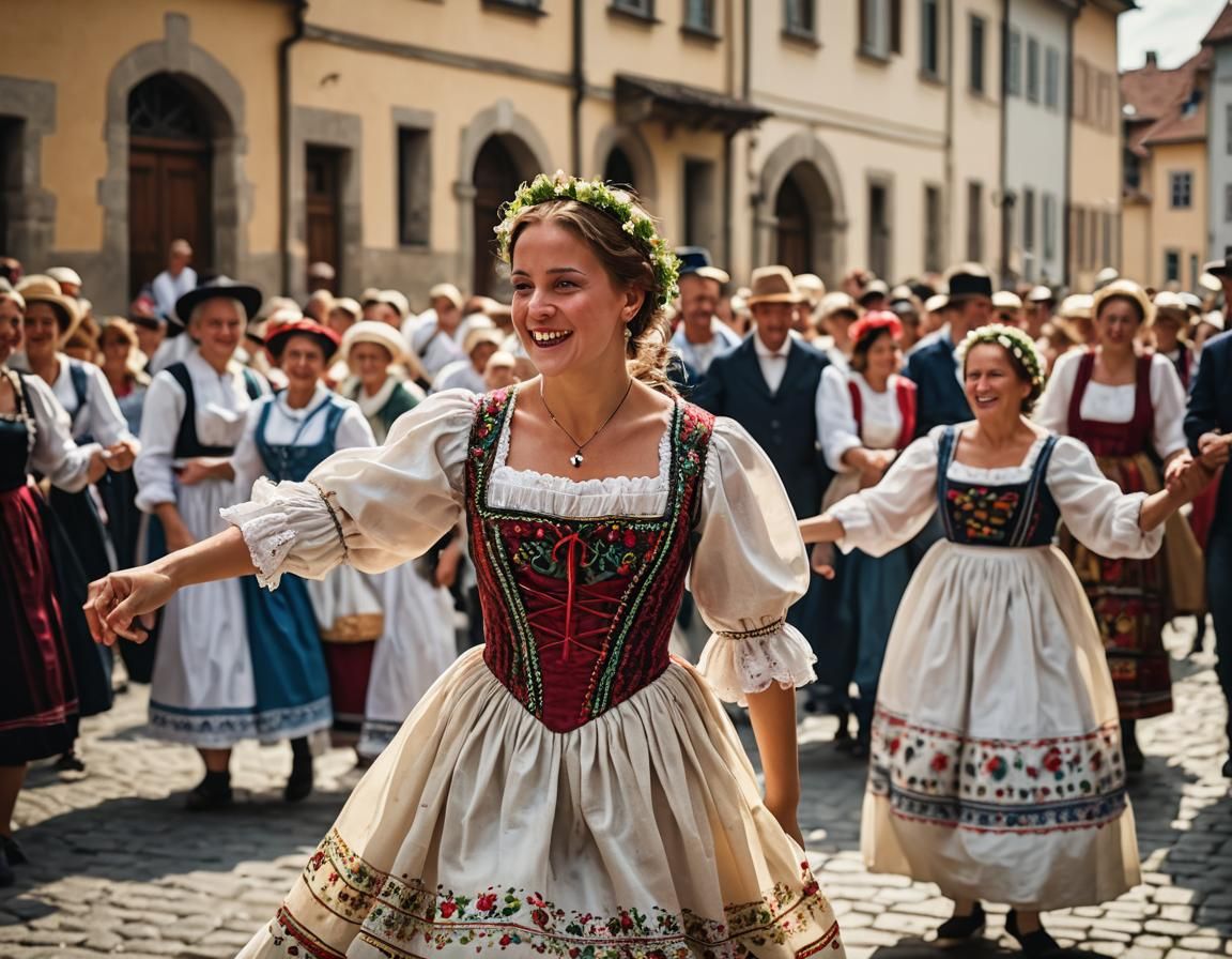 Moravian Woman in Folklore Dress Dancing