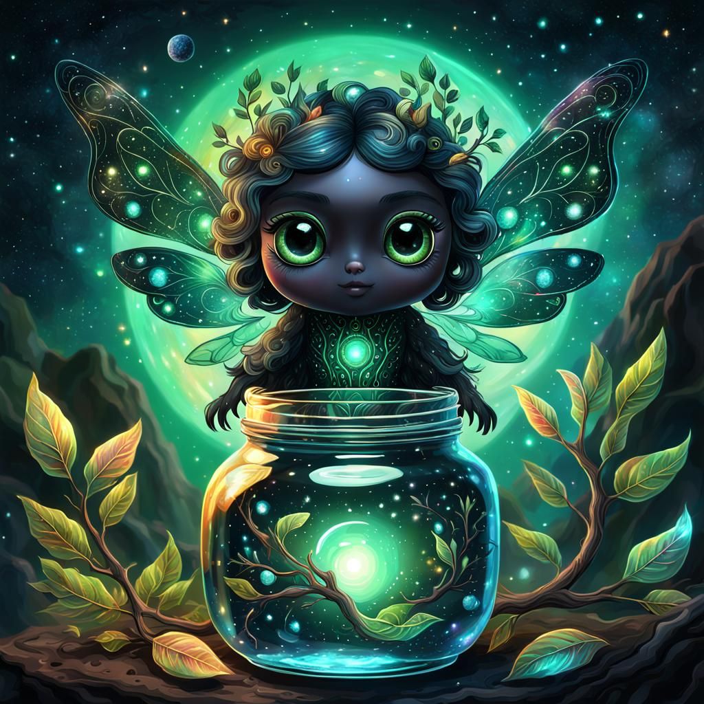 Cosmic Fairy with Planets: Holographic Astral Illustration