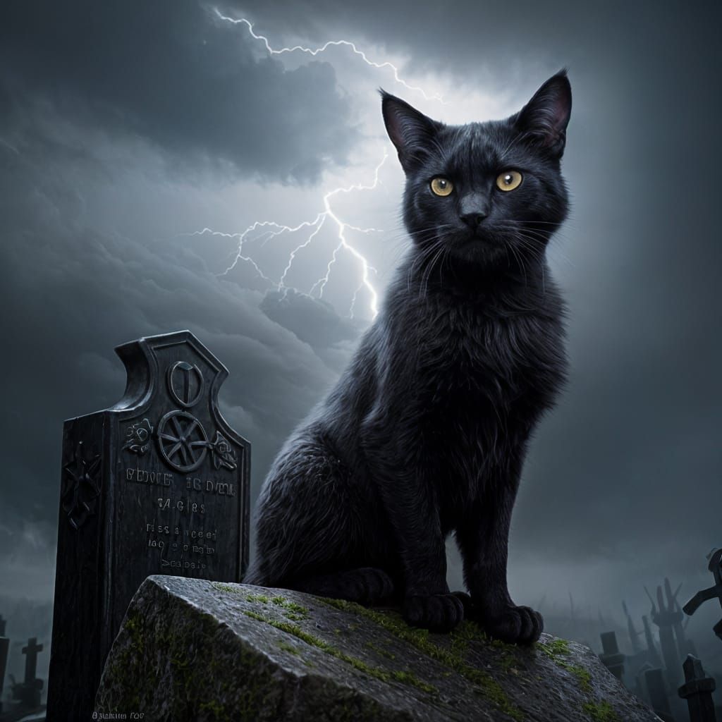 Horrifying Black Cat in Haunted Cemetery