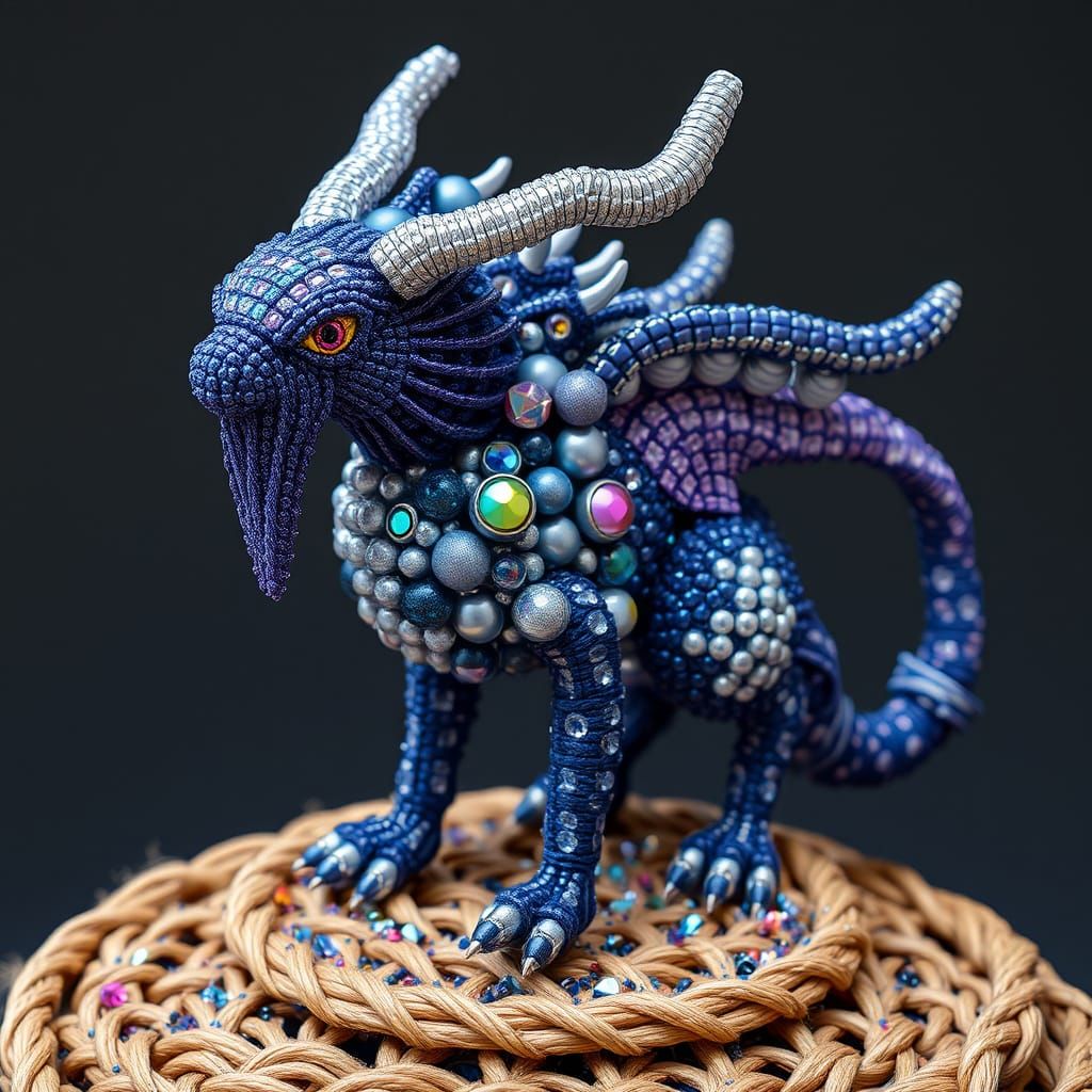 Beaded Mythical Creature on Gemstone Pedestal