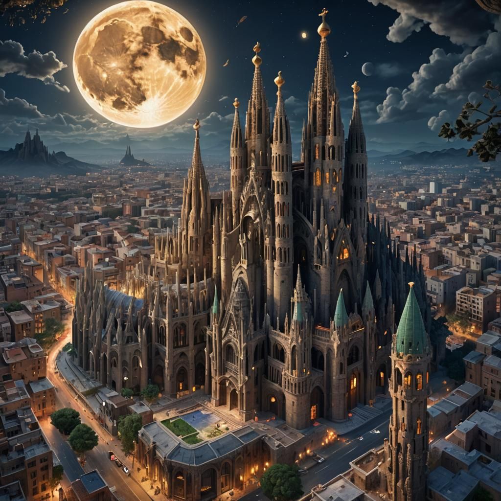 Super Mario Visits Sagrada Familia at Night