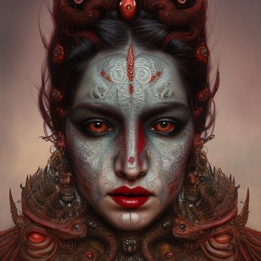Detailed Portrait of a Beautiful Demon Woman
