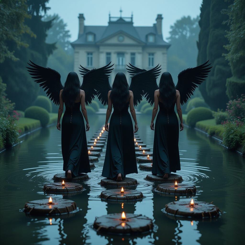 Three Angel Goddesses in a Spooky Garden