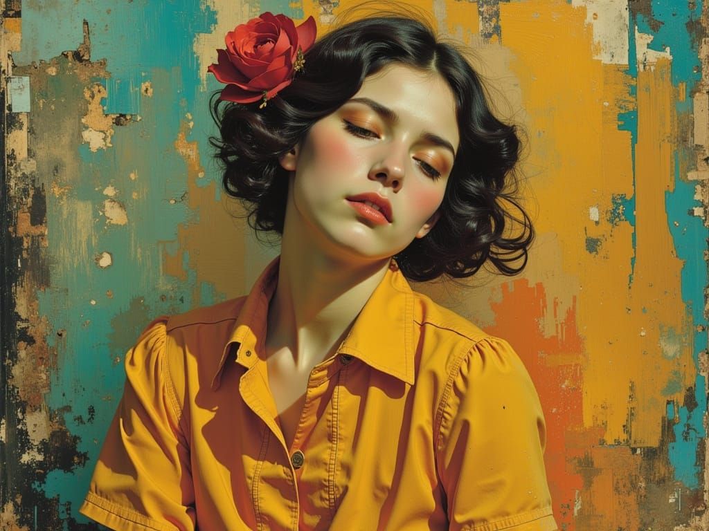 Vibrant Amber and Teal Portrait with Perfect Anatomy