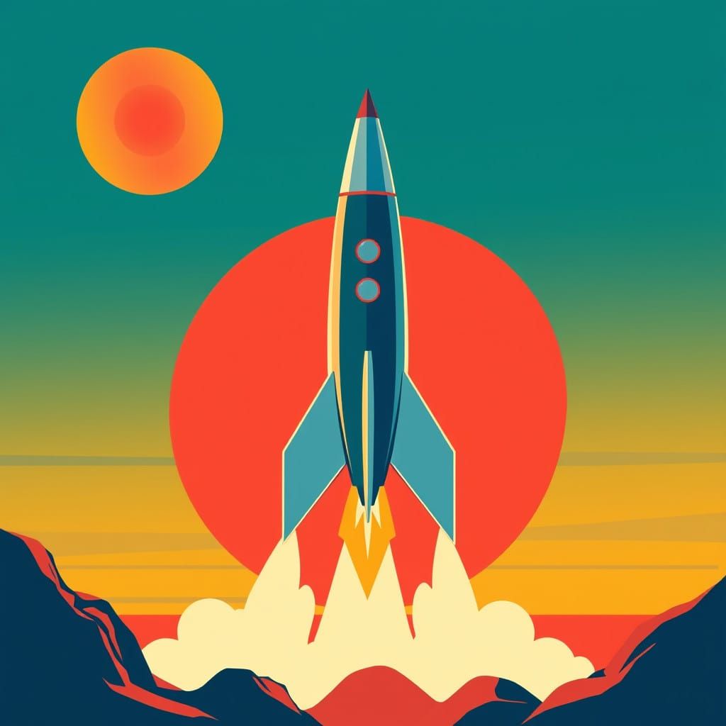 Retro-Futuristic Rocket Ship Blasts Off to Mars in Bold, Gra...