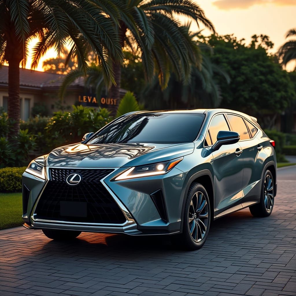 Sleek Lexus TX 500h 2024 on Luxurious Driveway at Sunset