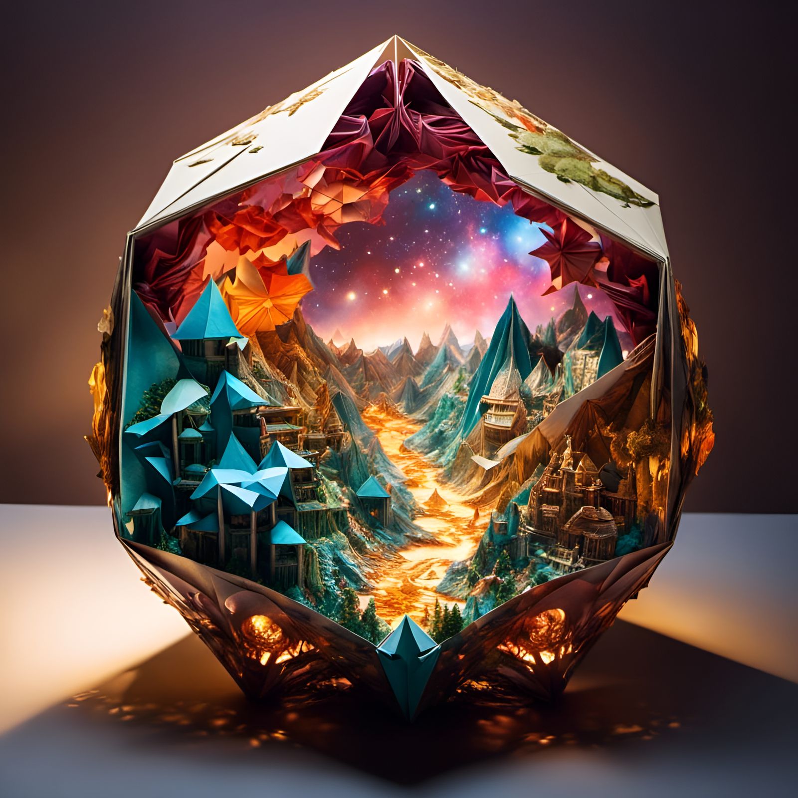 Origami Earth in Glowing Galaxy: Fantasycore Artwork