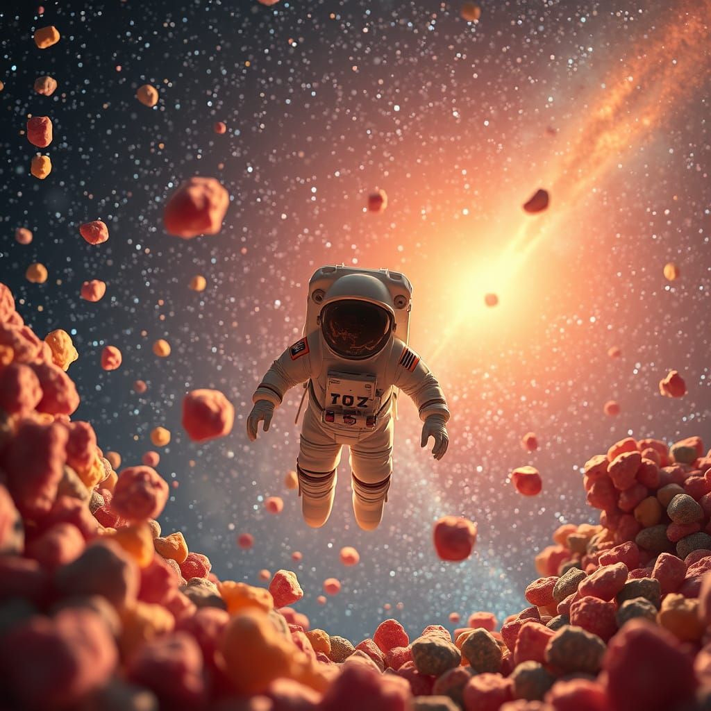 Surreal Space Odyssey in a Vibrant, Otherworldly Style