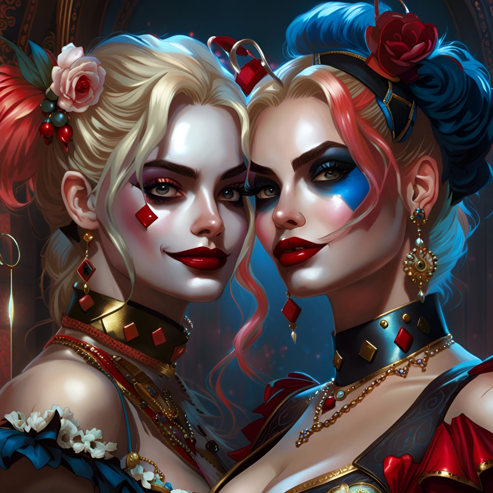 Harley Quinn in Rococo Style, Hyperdetailed 8K Portrait