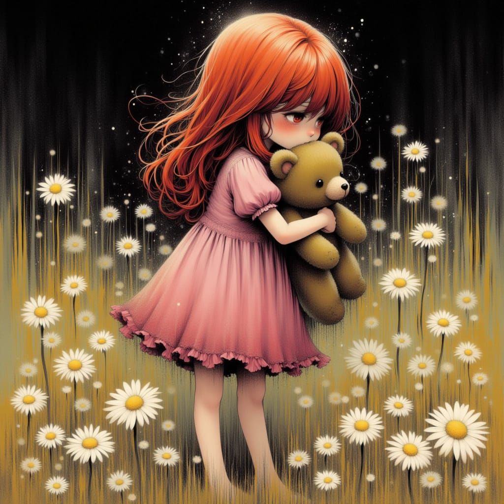 Tearful Child with Toy in Hyperrealistic Style