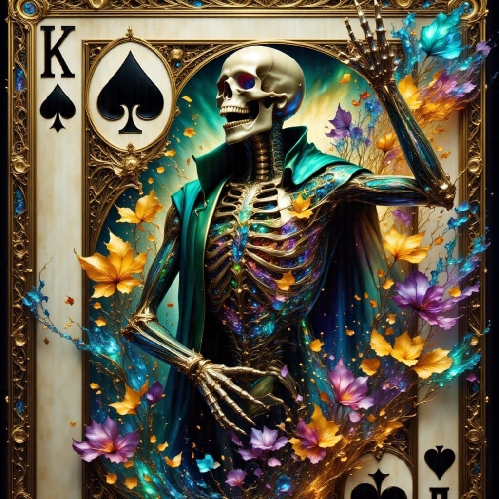 Skeleton in Suit on Playing Card