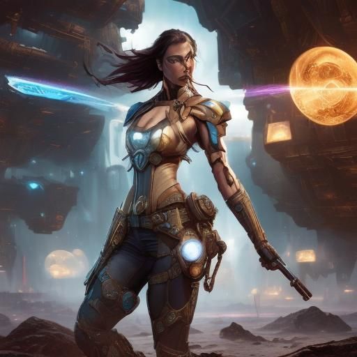 Futuristic Cowgirl in Sci-Fi Cantina: Hyperdetailed 8K