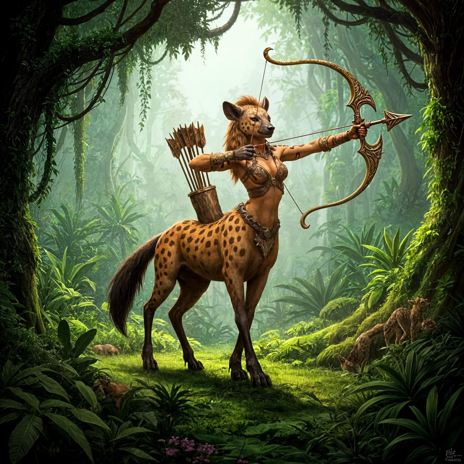 Hyena Centaur Archer in Jungle, Fantasy Art