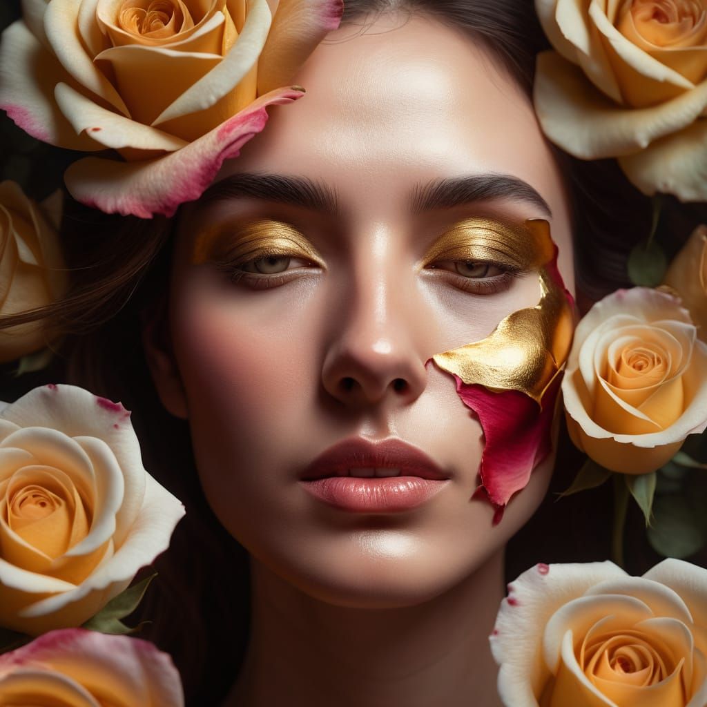 Rose Petal Face: A Surreal Digital Portrait