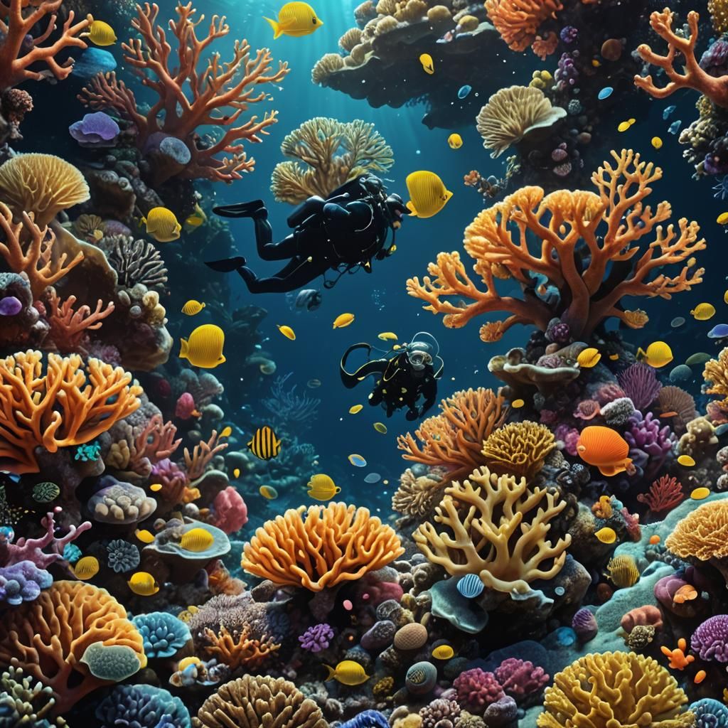 Diver Harvesting Glowing Coral: Fantasy Concept Art