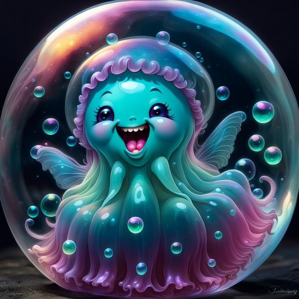 Bioluminescent Jelly Bubble with Laughing Fairy