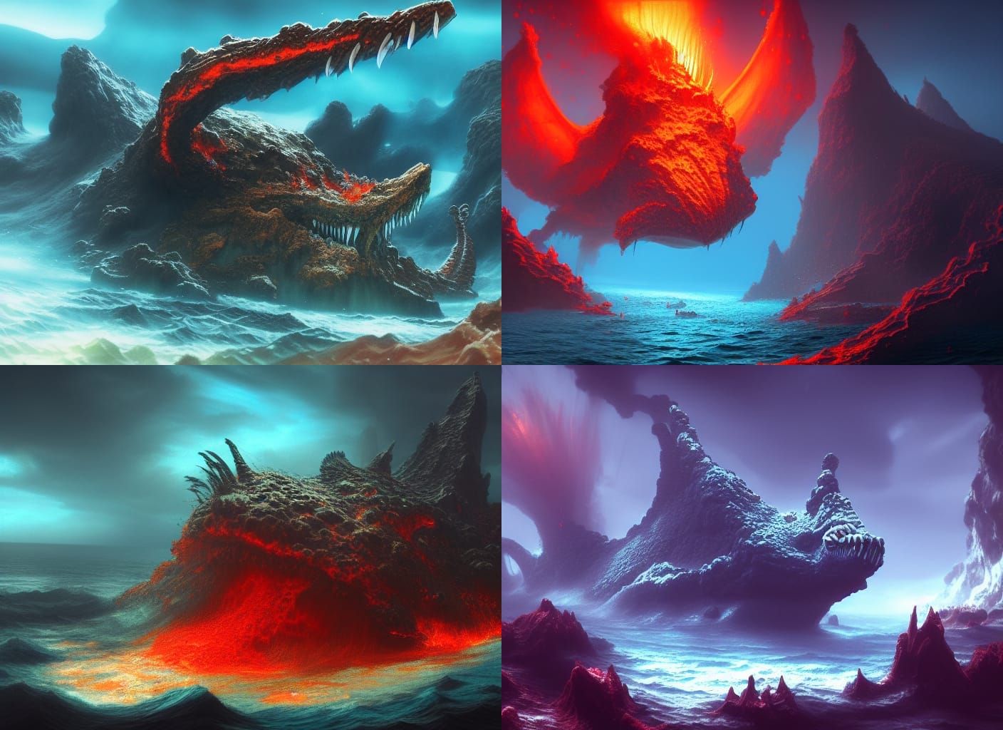 Underwater Volcano Sea Monsters in Epic Digital Painting