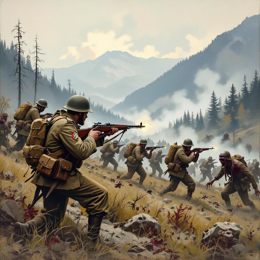 Zombie Soldiers Defend Galician Mountains as Oil Painting