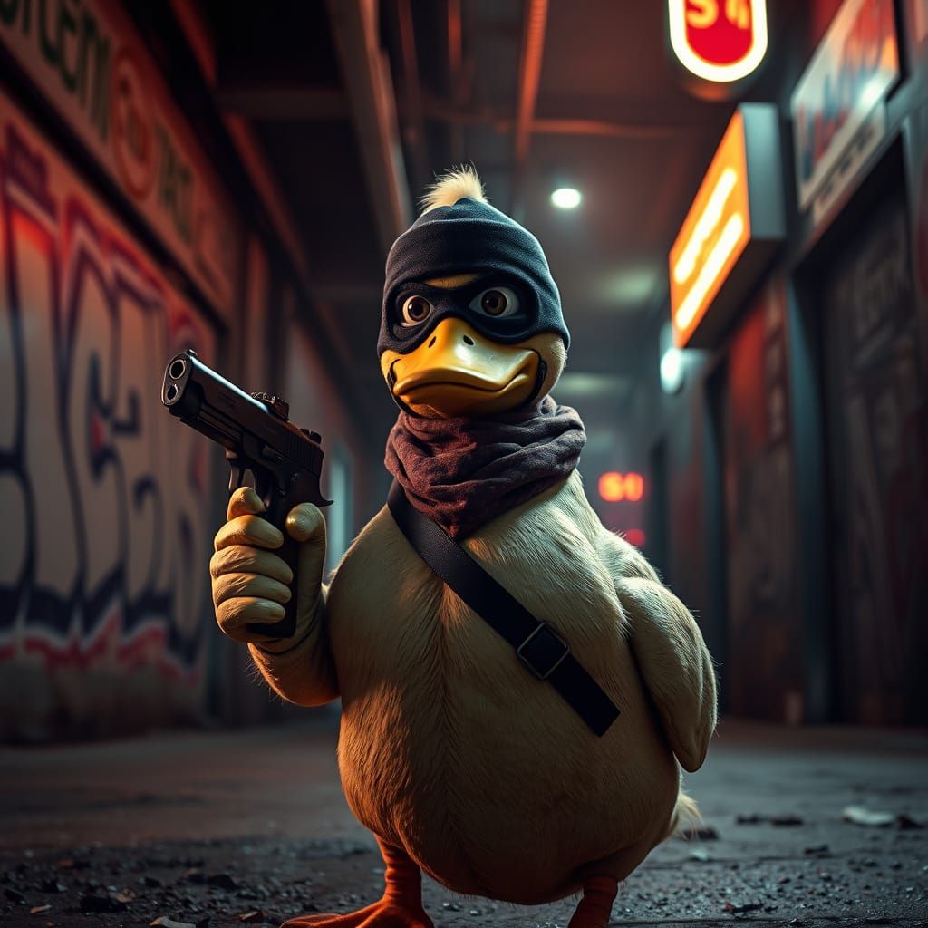 Gangster Duck in Gritty Urban Film Still