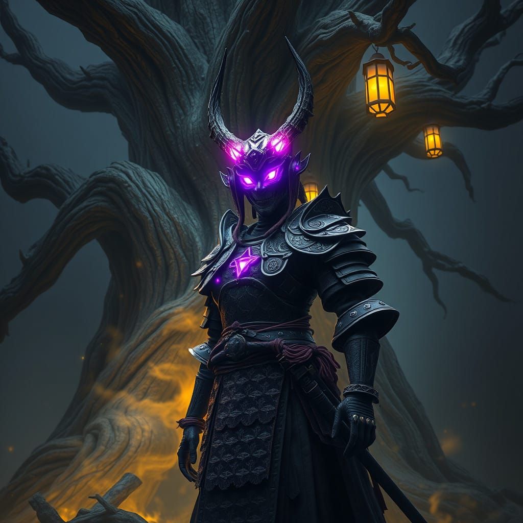 Spectral Samurai Spirit in Ancient Forest