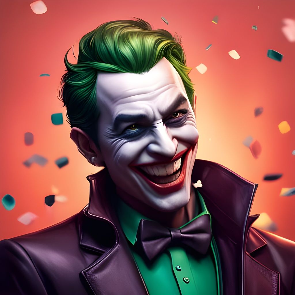 Joker Portrait with Confetti, Detailed 3D Render