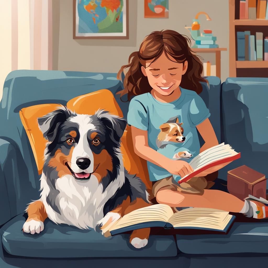 Australian shepherd dog sitting on the couch with a her human.
