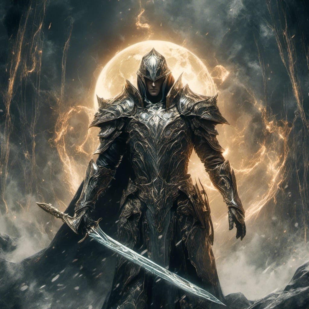 Moon Elf Paladin in Silver Armor, Anime Style