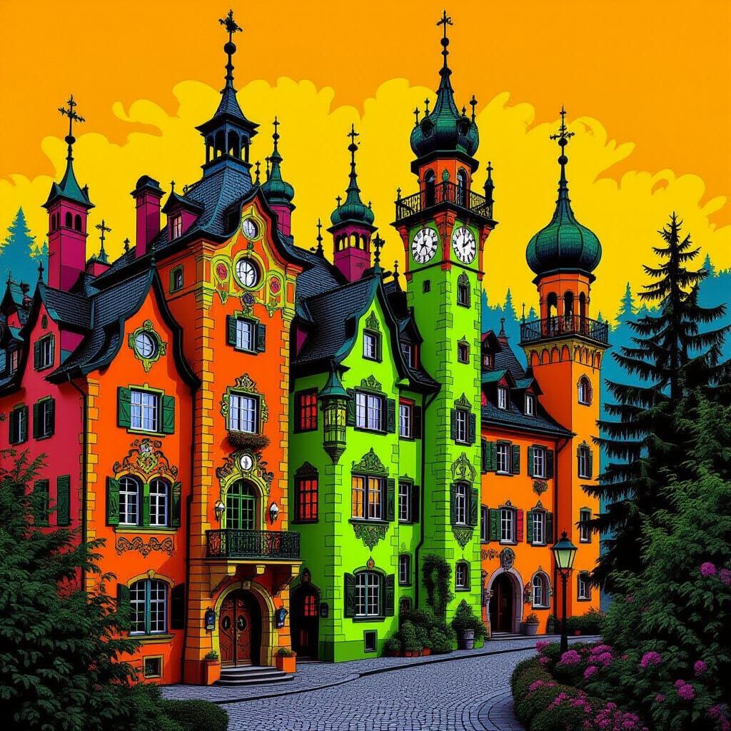 Harmonious Neon Hues Meet Eclectic Architecture