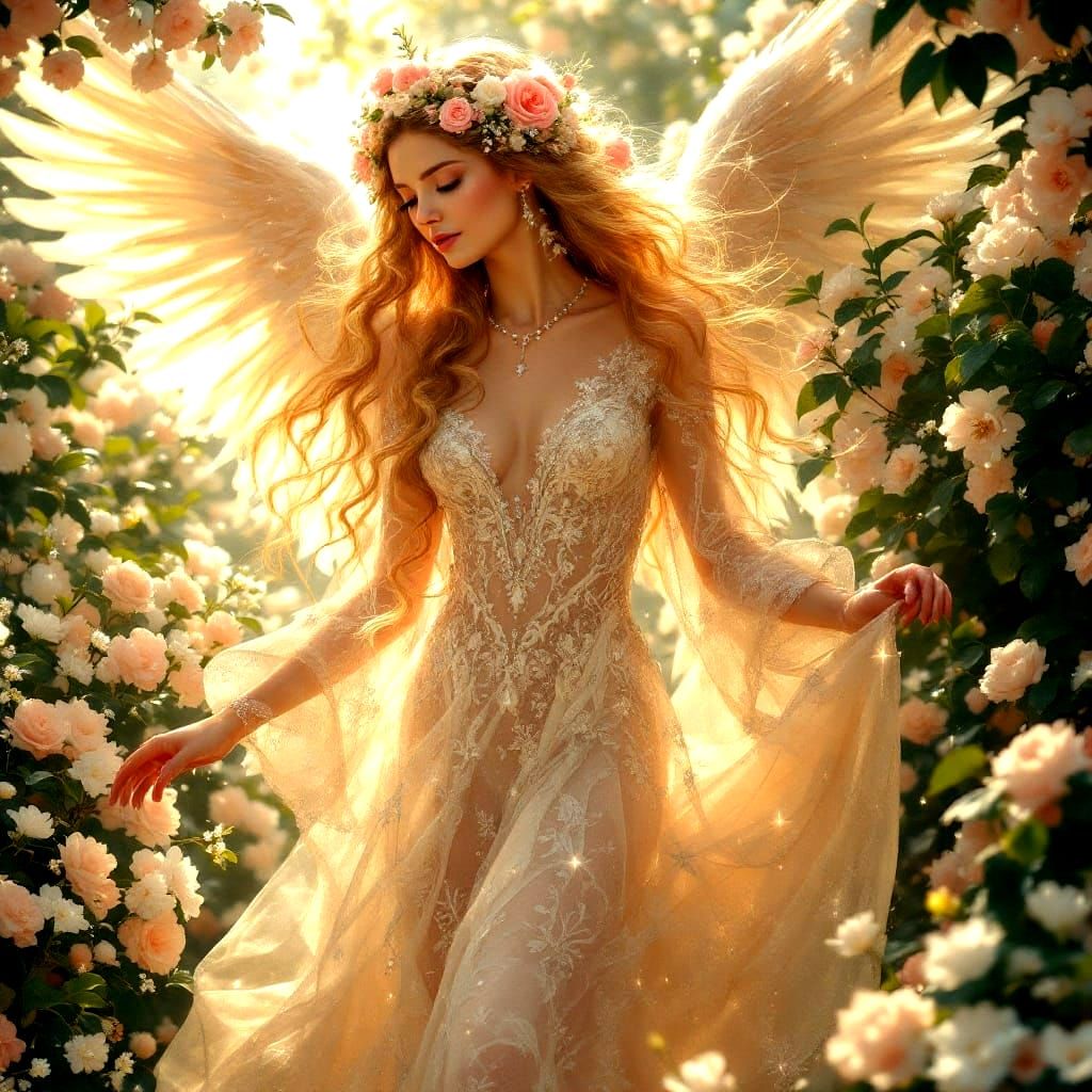 Angel Bride in Elegant Ethereal Wedding Gown