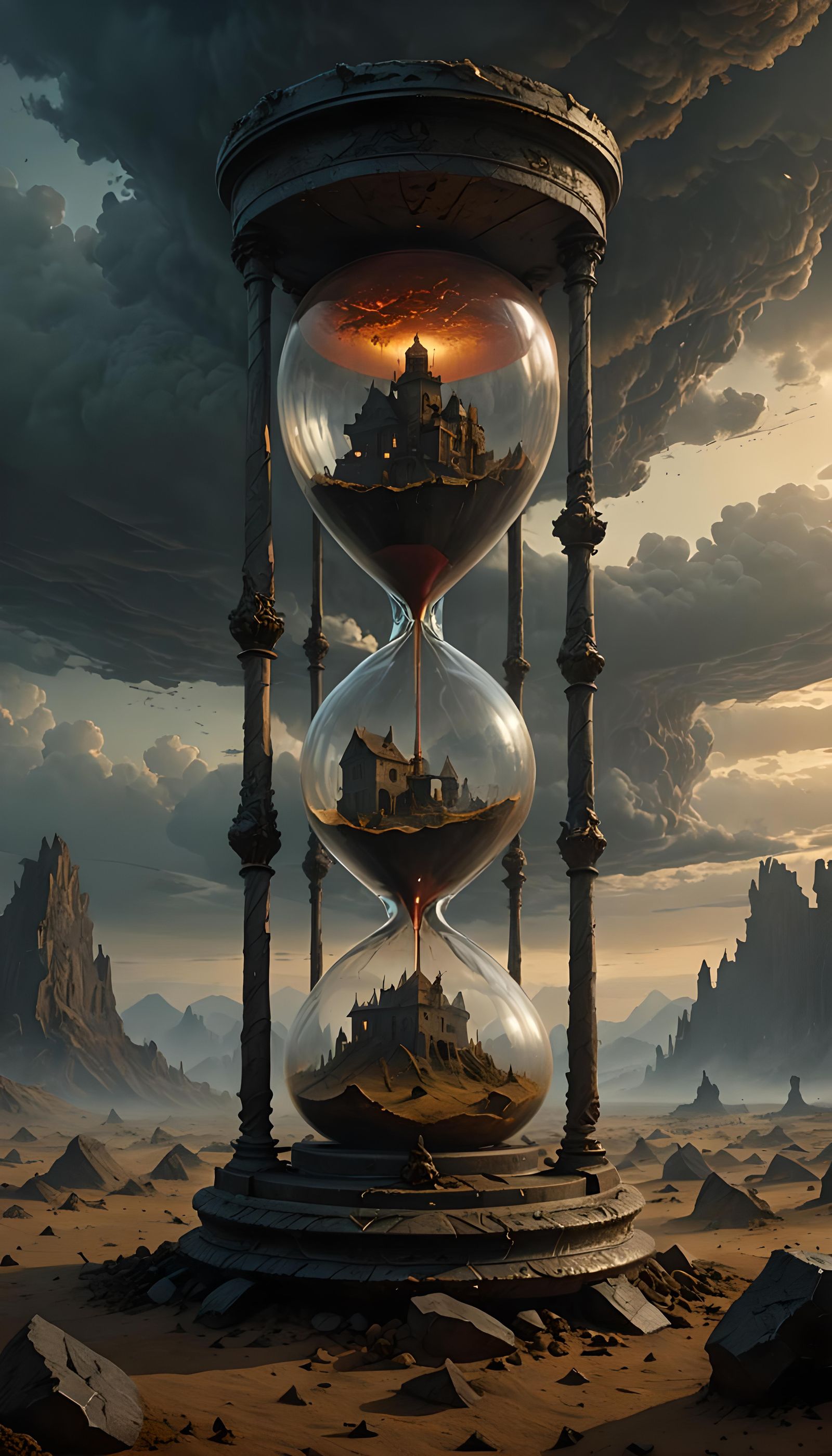 Hyperrealistic Hourglass in Ominous Light