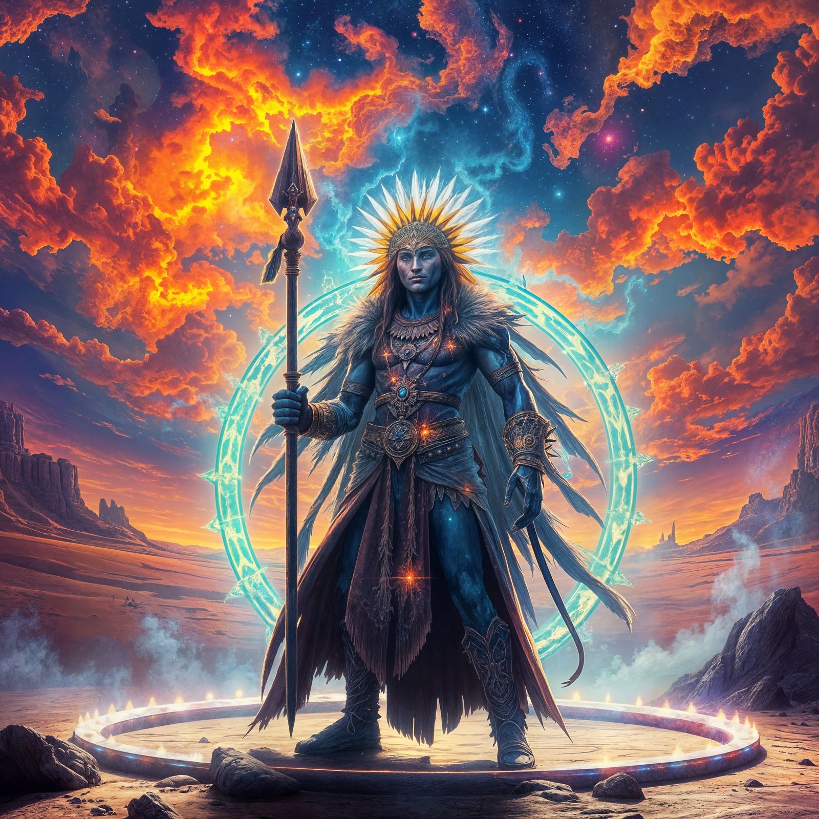 Cyberpunk Warrior Illuminates Dream Desert in Vibrant Psyche...