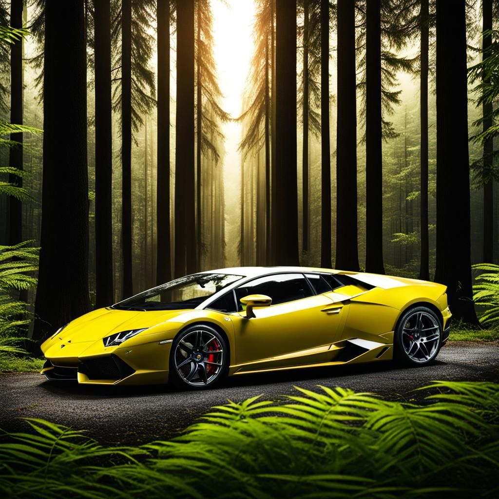 Lamborghini Drives Through a Green Forest