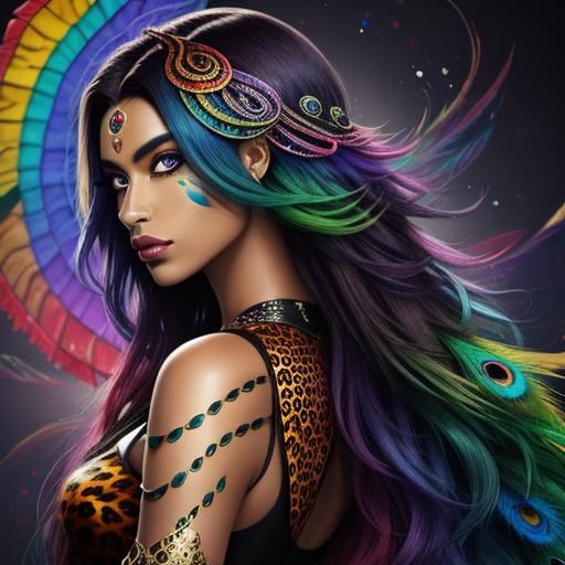 Woman with Dragon Scales and Peacock Hair