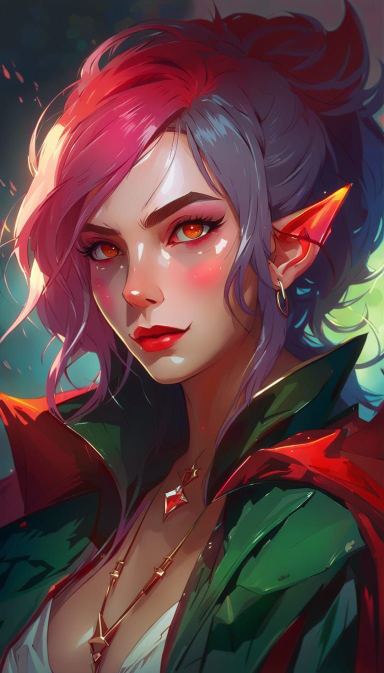Retro Anime Female Elf Vampire Illustration