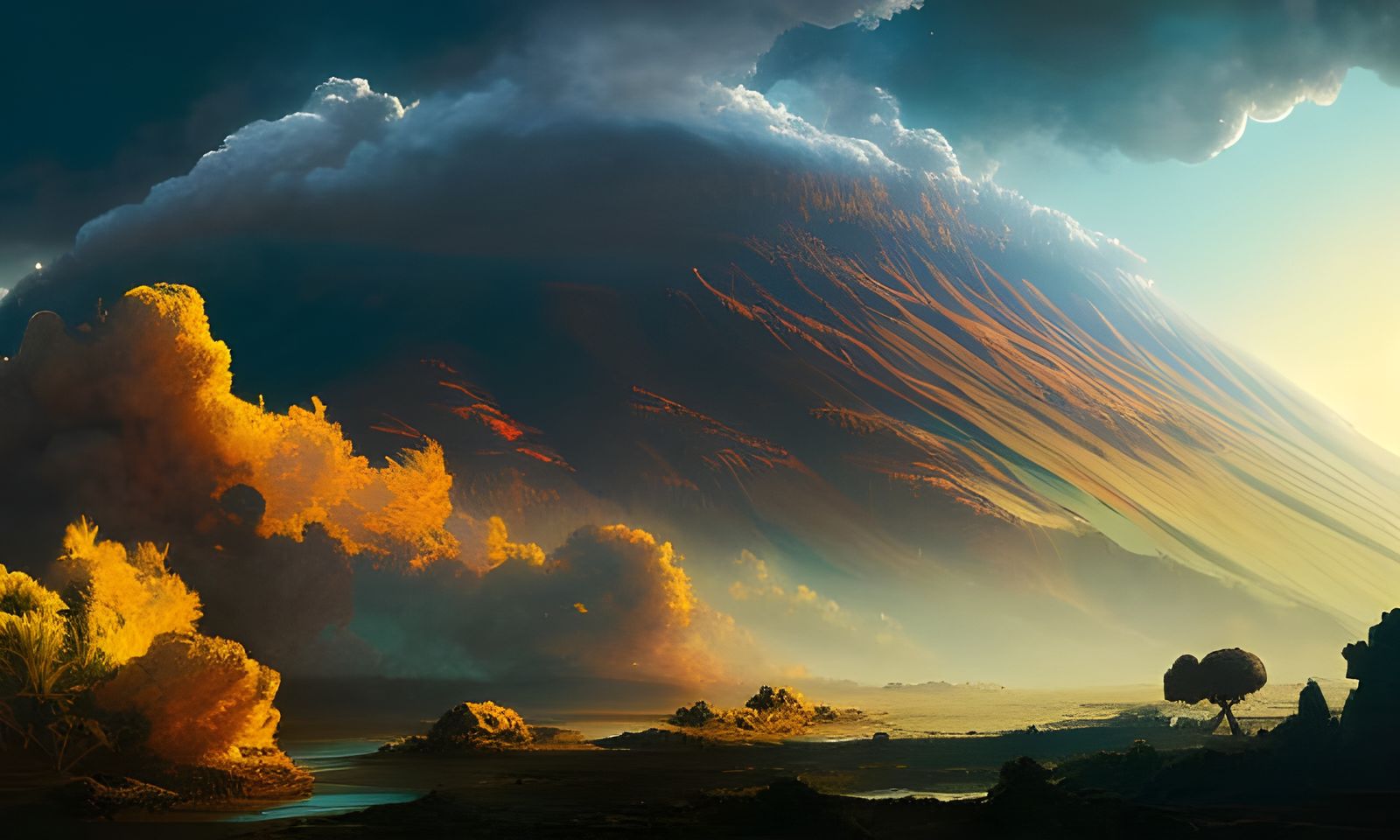 Volcanic Eruption on Tropical Island as Digital Matte Painti...
