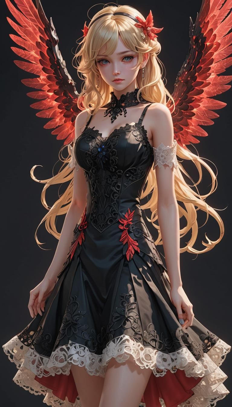 Anime Girl with Crystal Wings in 3D Art