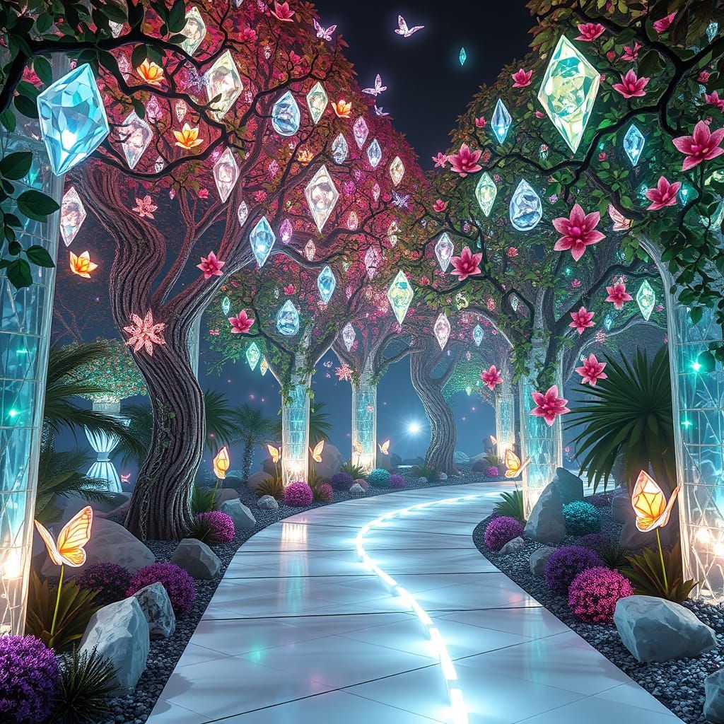 Diamond Trees and Crystal Vines in a Fantasy Garden
