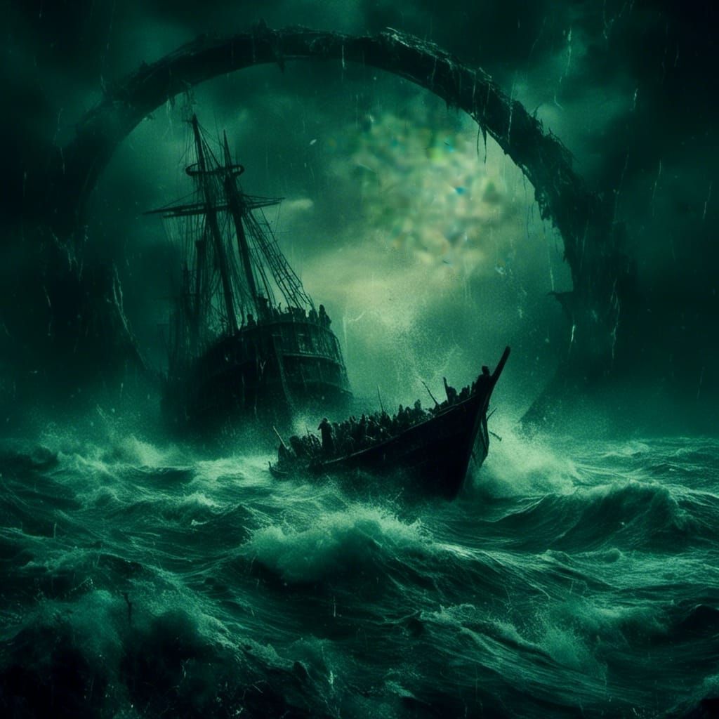 Macabre Horror: Noah's Ark on Stormy Seas