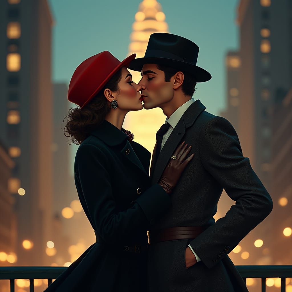 Romantic French Couple Under Art Deco Skyscraper