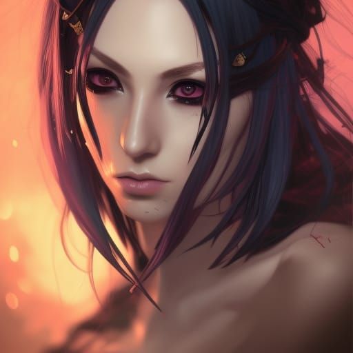 Detailed Goth Anime Portrait in Art Nouveau Style