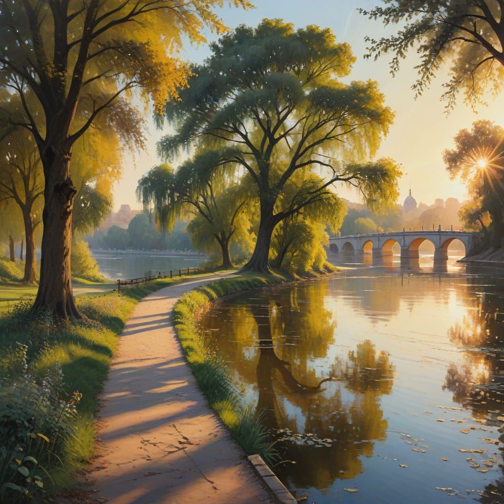 Impressionist Margaret Island Scene in Golden Hour