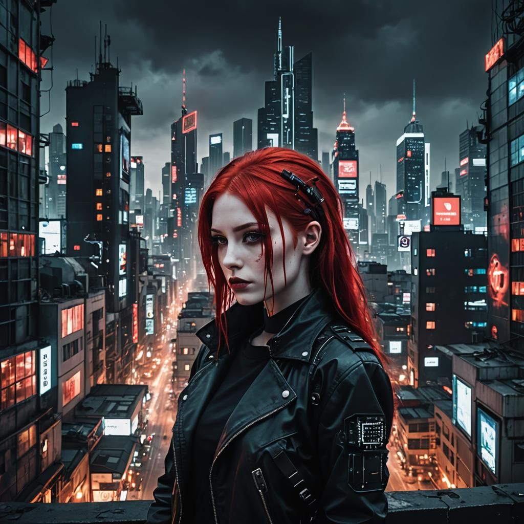 Enchanting Cyberpunk Girl in Cityscape