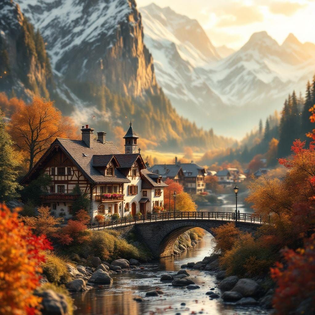 Miniature Swiss Valley in Autumn Light
