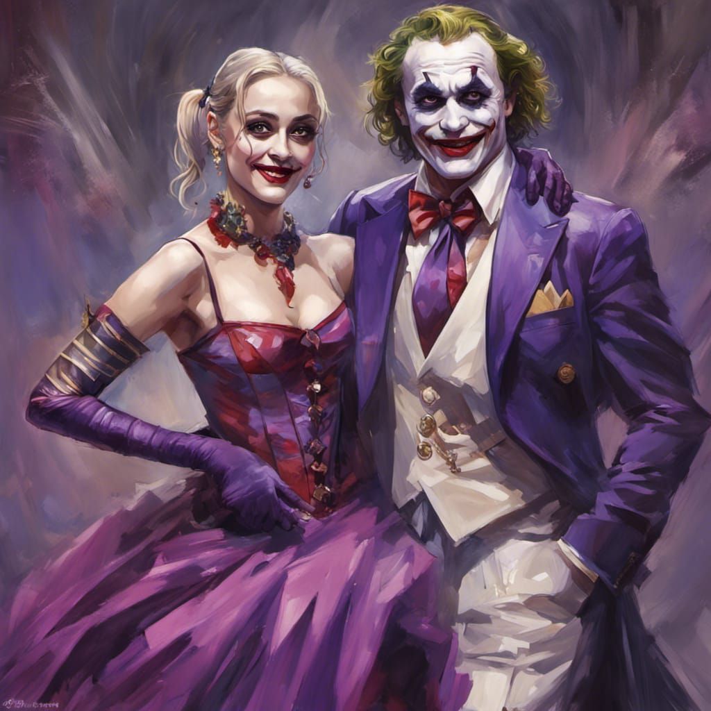 Harley Quinn and Joker Masquerade, Hyperdetailed Digital Art