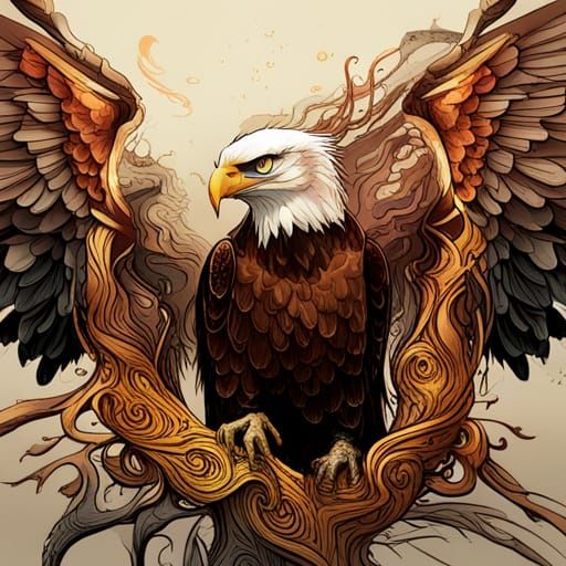 Golden Bald Eagle Digital Painting with Intricate Details