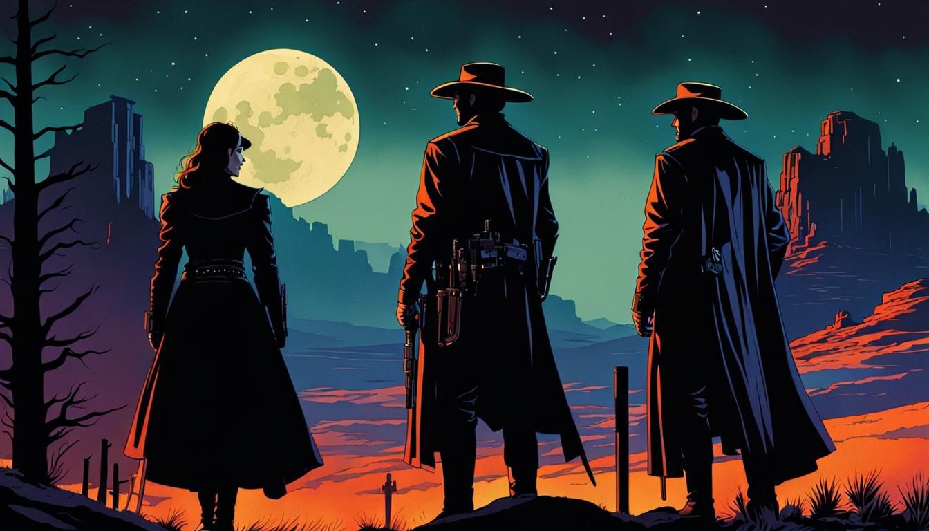 Sci-Fi Western Silhouettes in Dark Fantasy Style