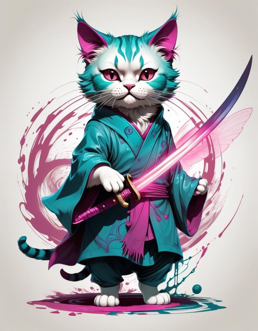 Angry Cat Wizard Fairy Illustration in Comic Style