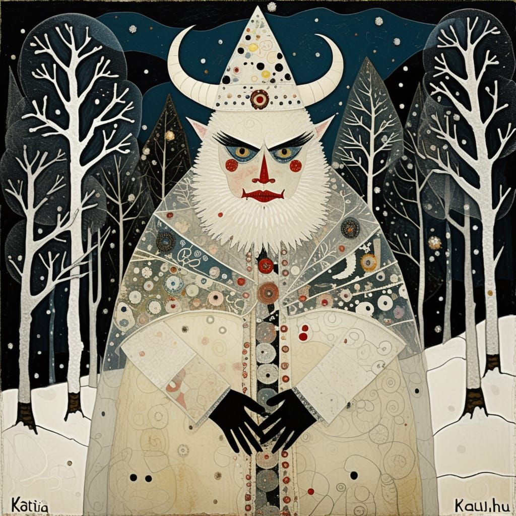 Evil Snowdevil in Mixed Media Collage Style