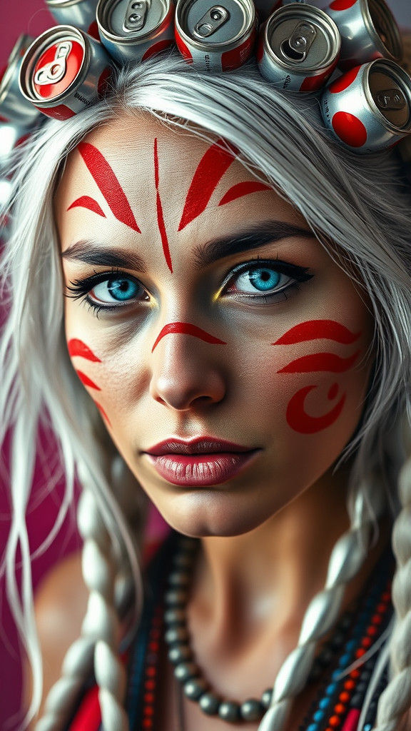 Woman's Portrait with Coke Can Hair in Hyperrealism