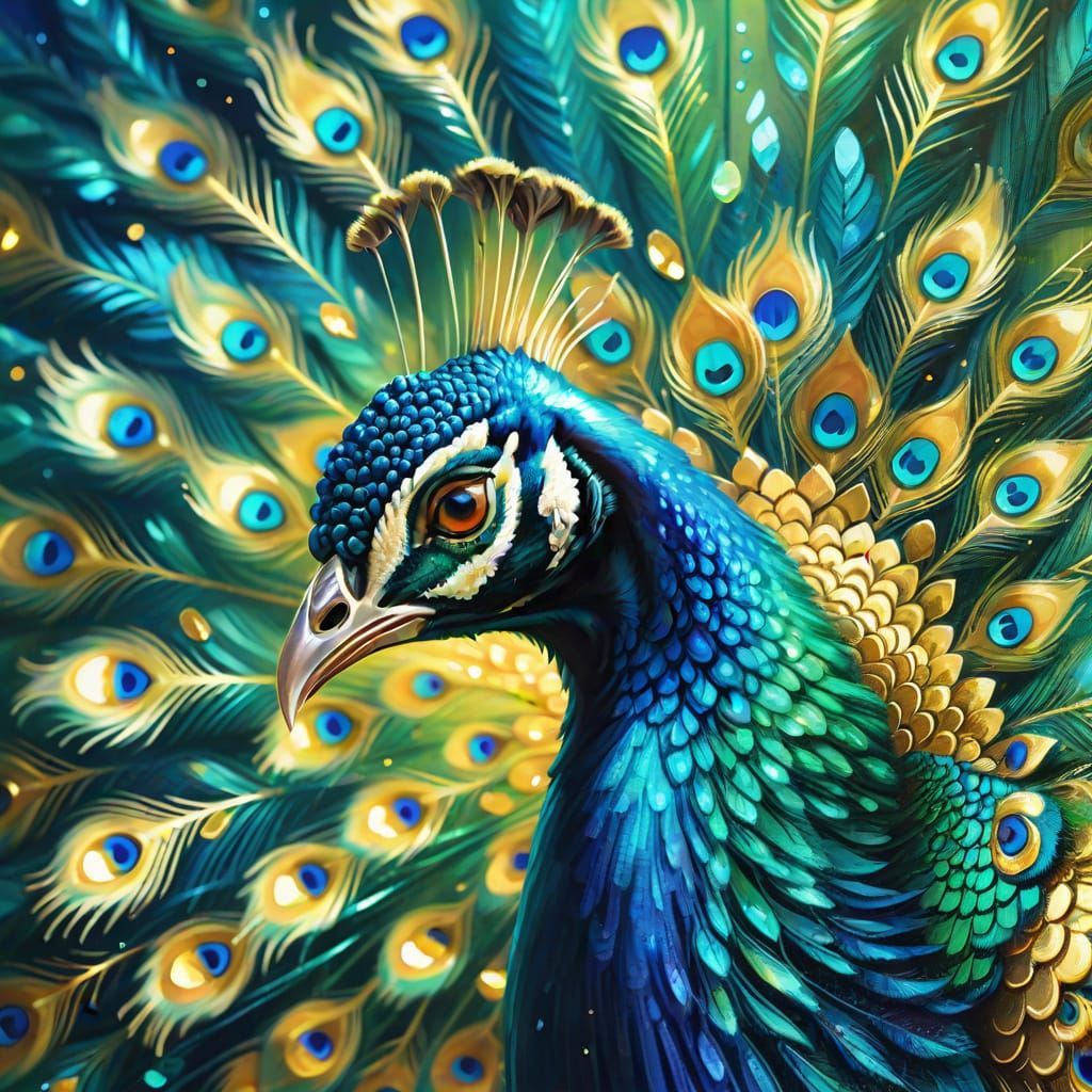 Majestic Peacock Displays Shimmering Trump Card Tail